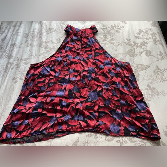 Worthington High Neck Sleeveless Red Floral Burnout Blouse Top 3X Whimsigoth Y2K - Picture 5 of 8